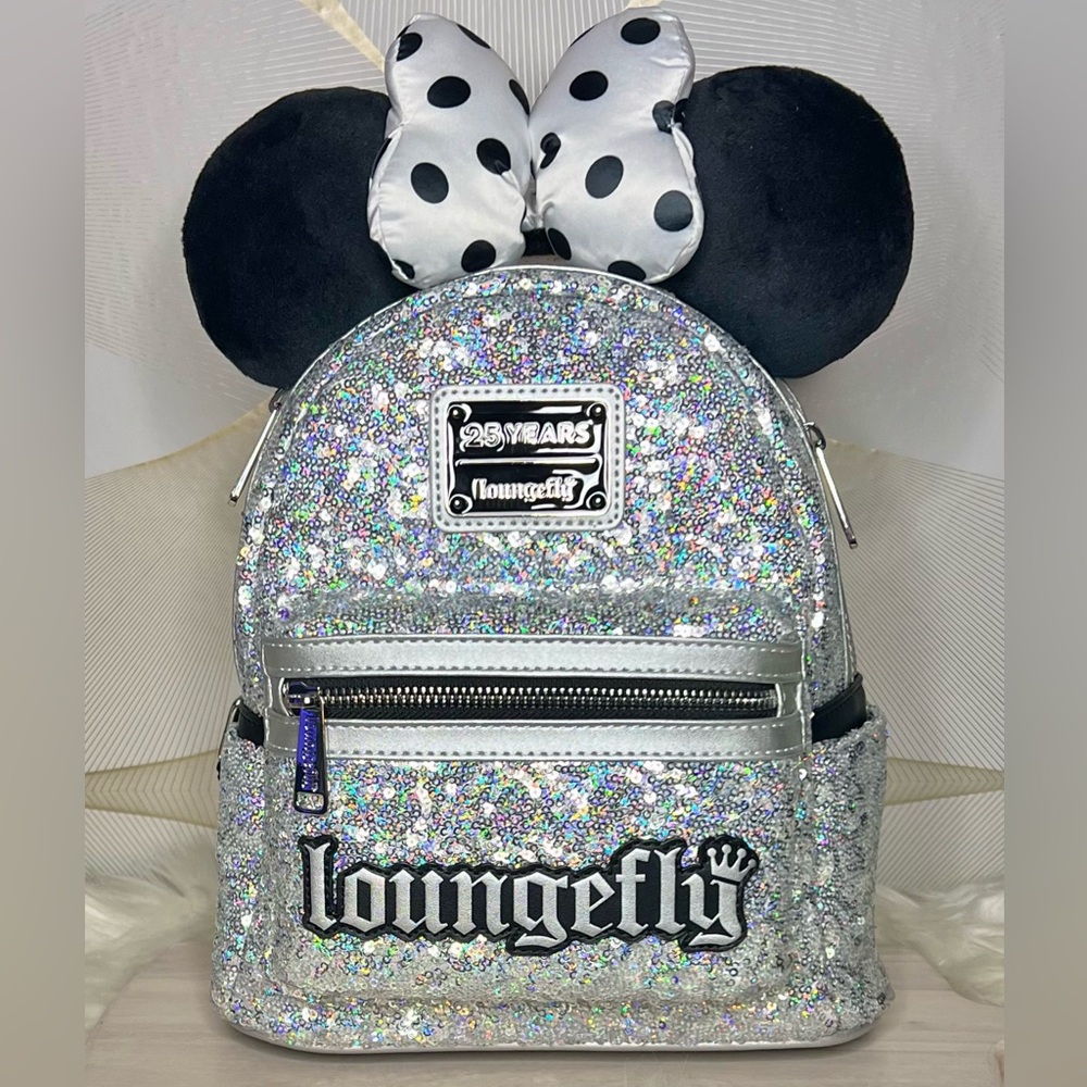 •SOLD• Loungefly 25th Anniversary Holographic Sequin Mini Backpack w/Bonus Ears